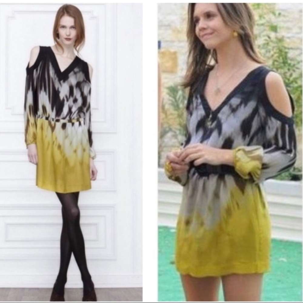 LEIFSDOTTIR ANTHROPOLOGIE 100% SILK COLD SHOULDER DRESS ELASTIC WAIST SZ 0